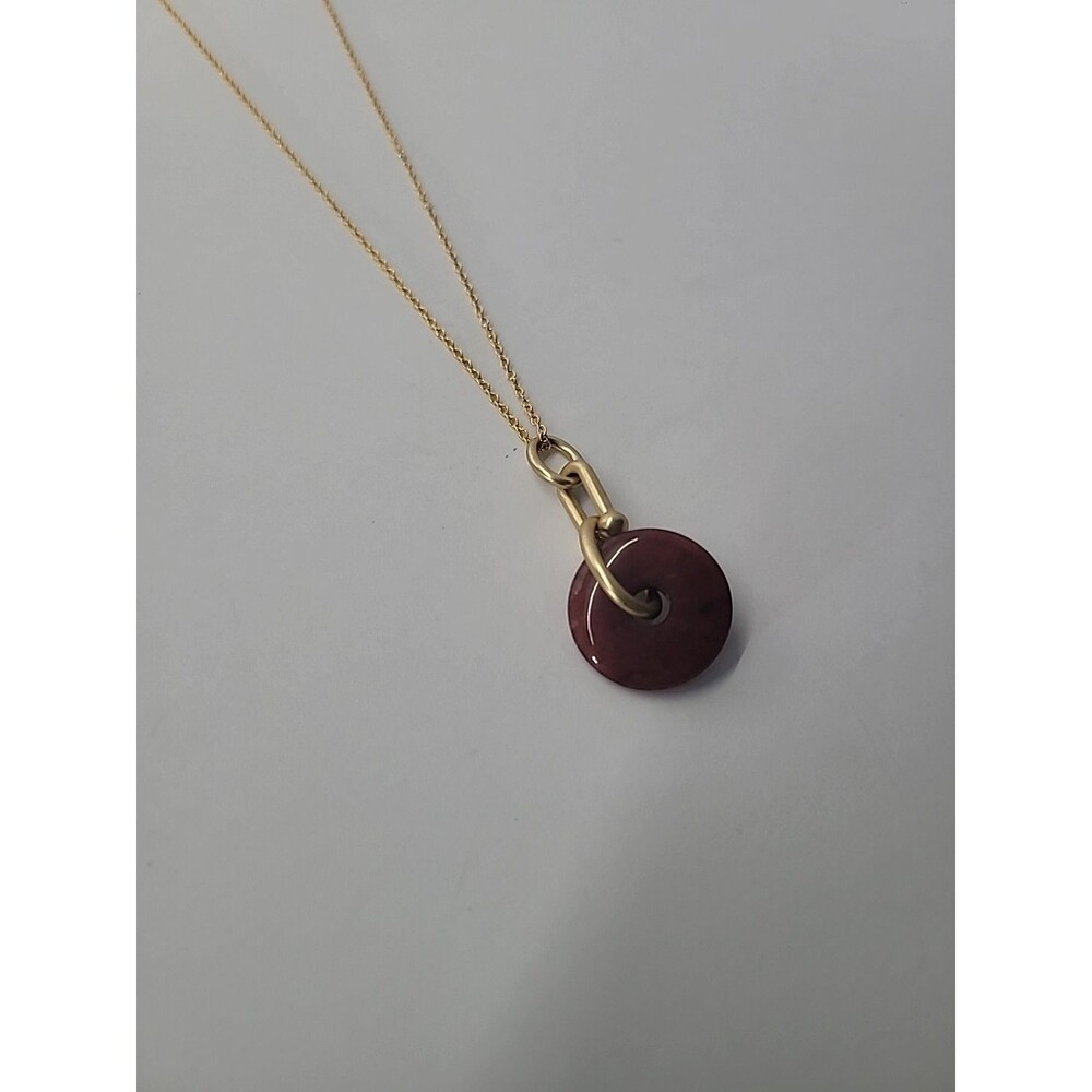 Gold Tone Pink Stone Donut Pendant Necklace Circle Pi Disc Minimalist Modern - Picture 8 of 11